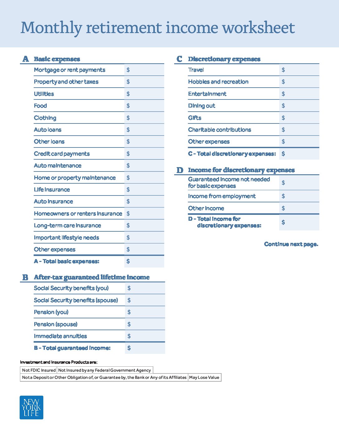 Monthly Retriement Income Worksheet